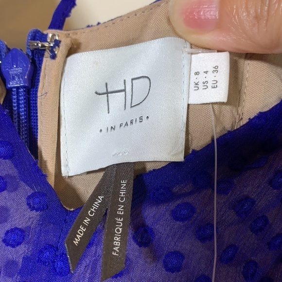 NWT. Anthropologie HD in Paris 4 Flared Blue Dot Dress. - Picture 4 of 12